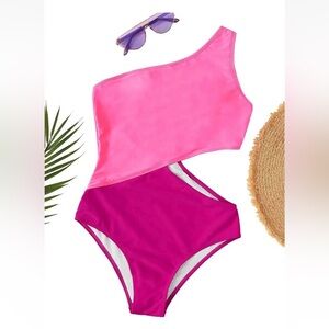 SweatyRocks Women's Swimsuit Monokini red/pink one piece One Shoulder Size Small